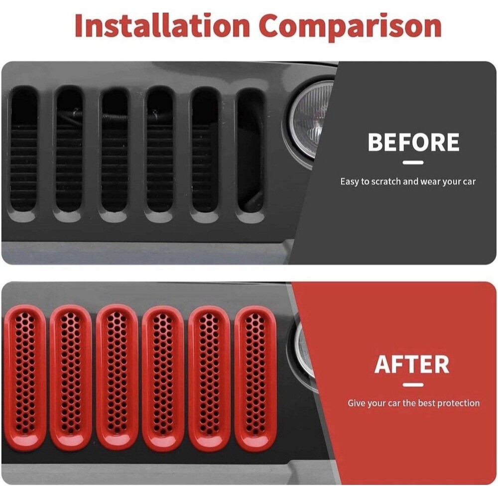 7PCS Red Front Grille Trim Covers For Jeep Wrangler 2007-2018 Accessories